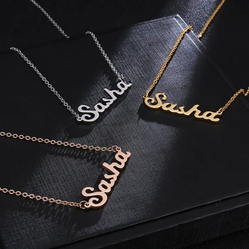 

Stainless Steel Handmade Gold Personalized Custom Name Pendant Necklace Customized Cursive Nameplate Necklace jewelry