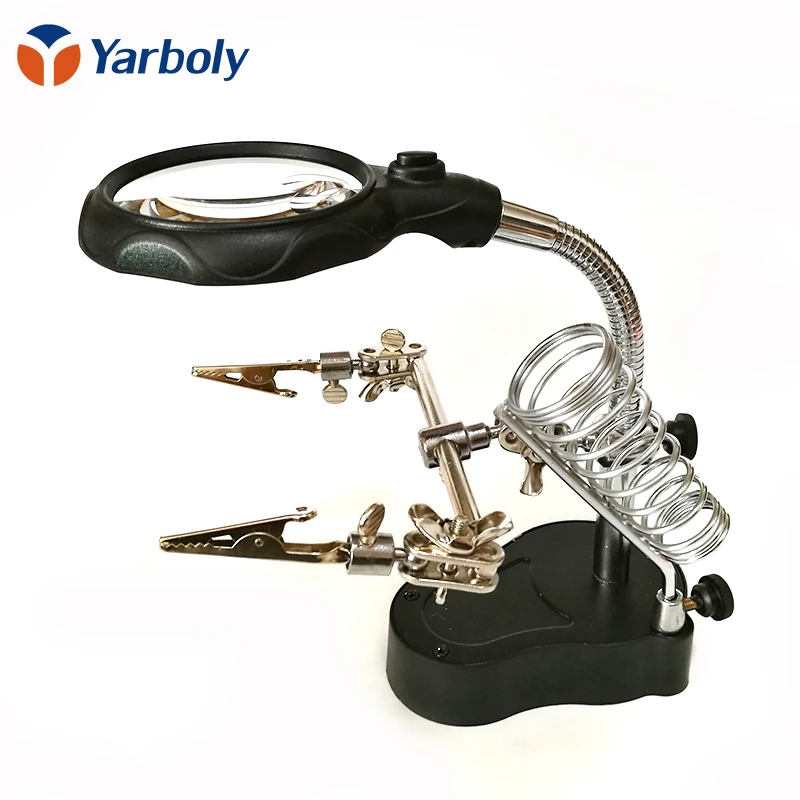

Desk Magnifier LED Light Soldering Iron Stand Clamp Clip Helping Hand Magnifying Circuit Board