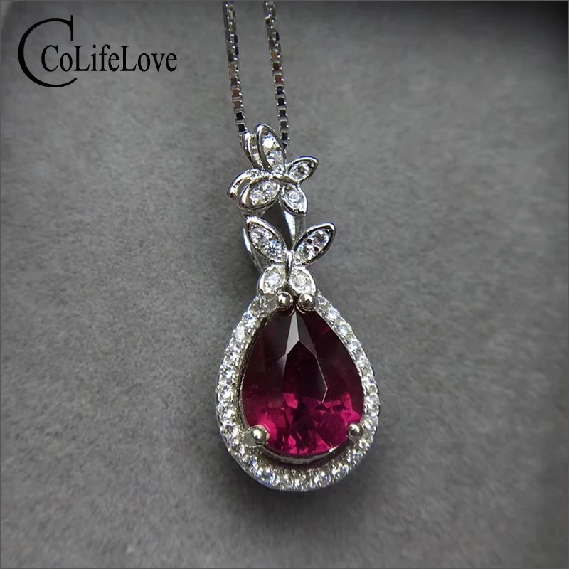 

Beautiful pyrope pendant for lady 7 mm * 9 mm natural pyrope garnet pendant 925 silver pyrope wedding pendant with butterfly