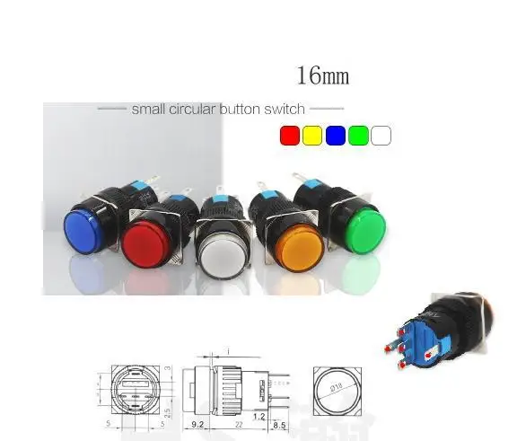 

5 PCS Self Lock/Momentary NO NC LED Illuminated Light Round Small Circular Pushbutton Switch 3/5/8 Pins DC 6/12/24/220V