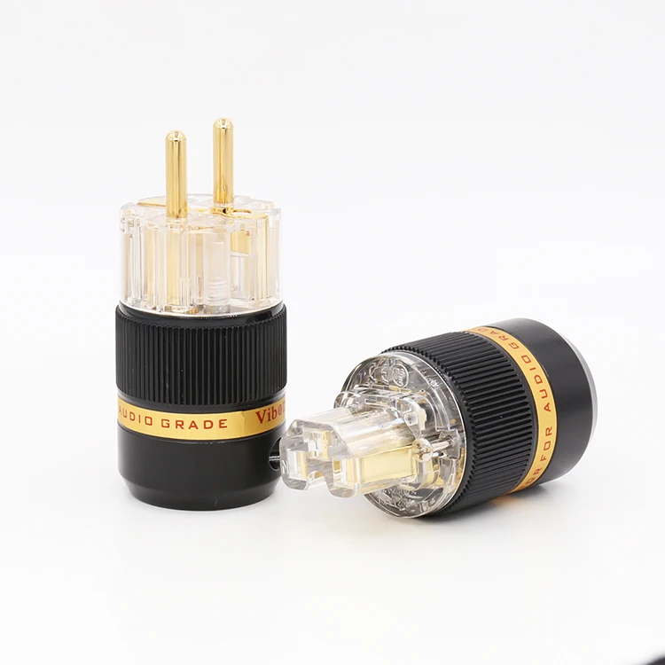 

ViborgX1Pair Hifi audio 99.99% Pure Copper Transparent 24K Gold Plated Schuko EU Power cable Extenstion adapter Plug