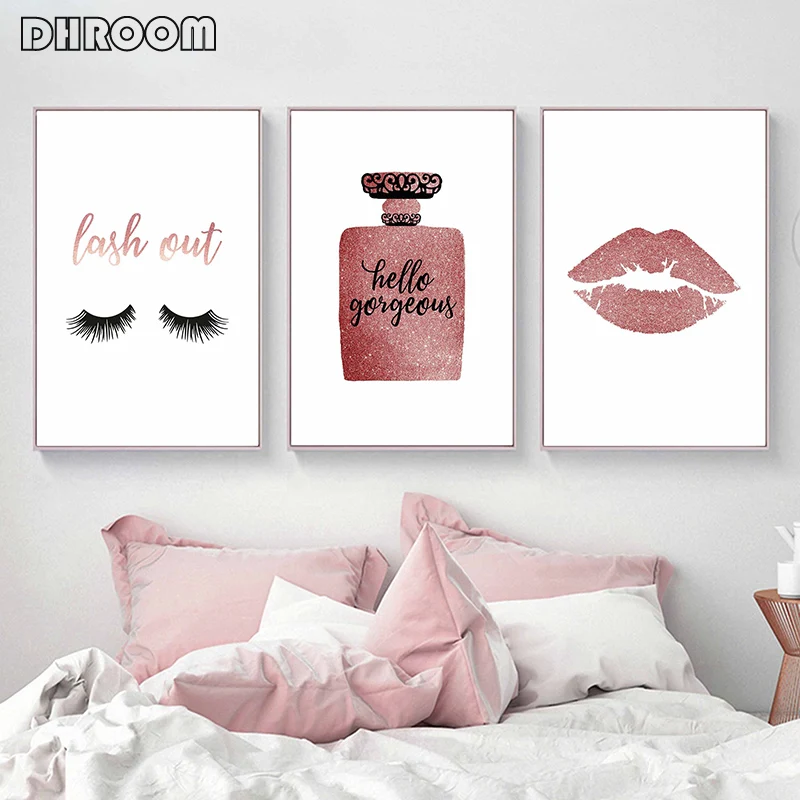 Us 2 45 51 Off Rose Gold Decor Makeup Lashes Wall Art Lashes Canvas Painting Fashion Poster Print Perfume Wall Pictures Pink Bedroom Wall Decor In