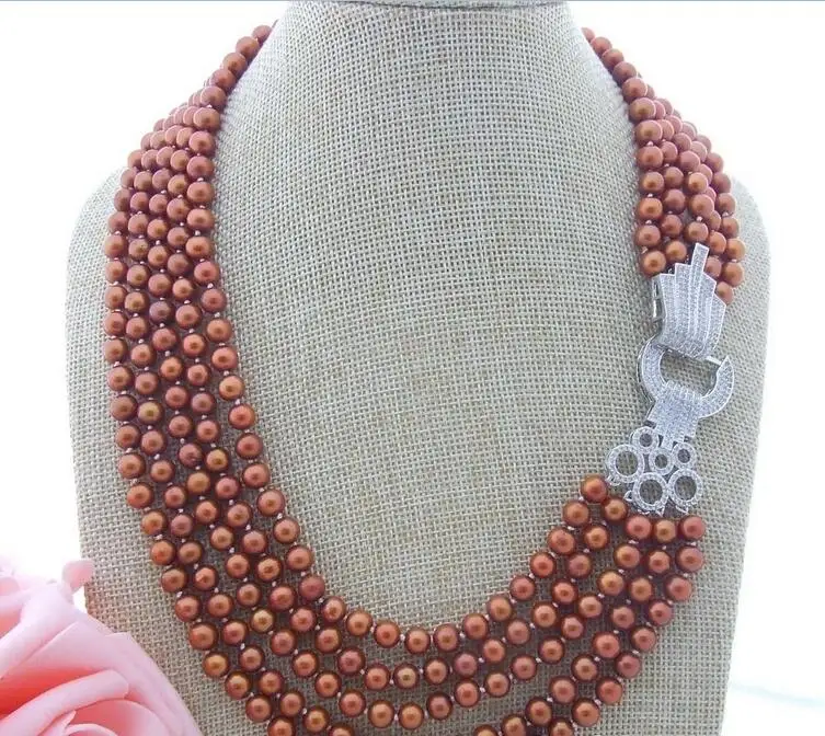

beautiful 19" 5Strands Brown Pearl Necklace