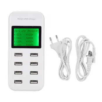 

8 Port Smart LCD Display USB quick Charger Hub Power Extension Station Dock White 100-240V
