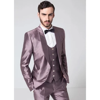 

Custom Made Shawl Lapel Satin Men Suit Slim Fit Groom Tuxedos Prom/Party Suits Wedding Suits For Men 3 Pieces (Jacket+Pant+Vest)