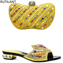 Por Wedding Shoes With Matching Bag Yellow Color Italian Shoes And Bags To Match With Bag Set Decorated Rhinestone Nigerian Women Wedding