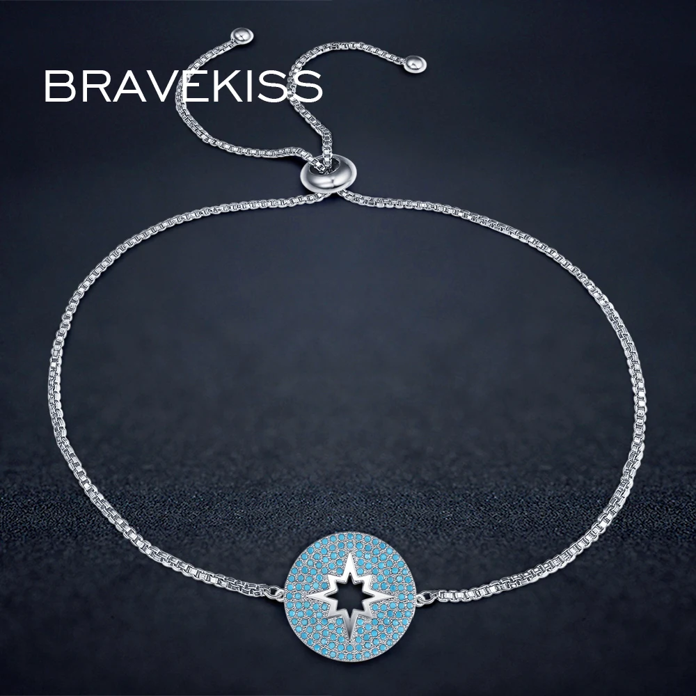 BRAVEKISS Регулируемый браслет с прямоуголными звеньями для Для женщин синий проложить Фианит Круг отверстие бисерный браслет ювелирное изделие BUB0099A