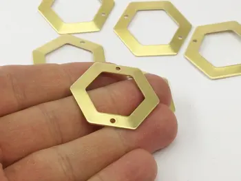 

10 Raw Brass Hexagon Stamping Blank 2 Hole (30x0.80 mm) brs 45226