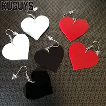 Kuguys jóias acrílico preto branco vermelho coração brincos para mulher pendientes na moda vintage hyperbole gota brinco ds dj brincos