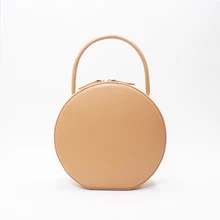 Handbags Women Bags Leather Small Top-Handle Bags Genuine Leather Ladies Circular Black Bags