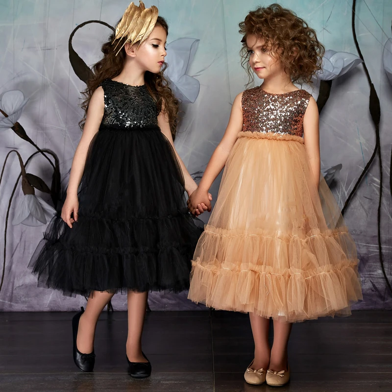 

New Arrivals Little Girls Beading Sleeveless O-neck Ball Gowns Tea Length Wedding Gowns Girls Formal Party Princess Dresses Hot