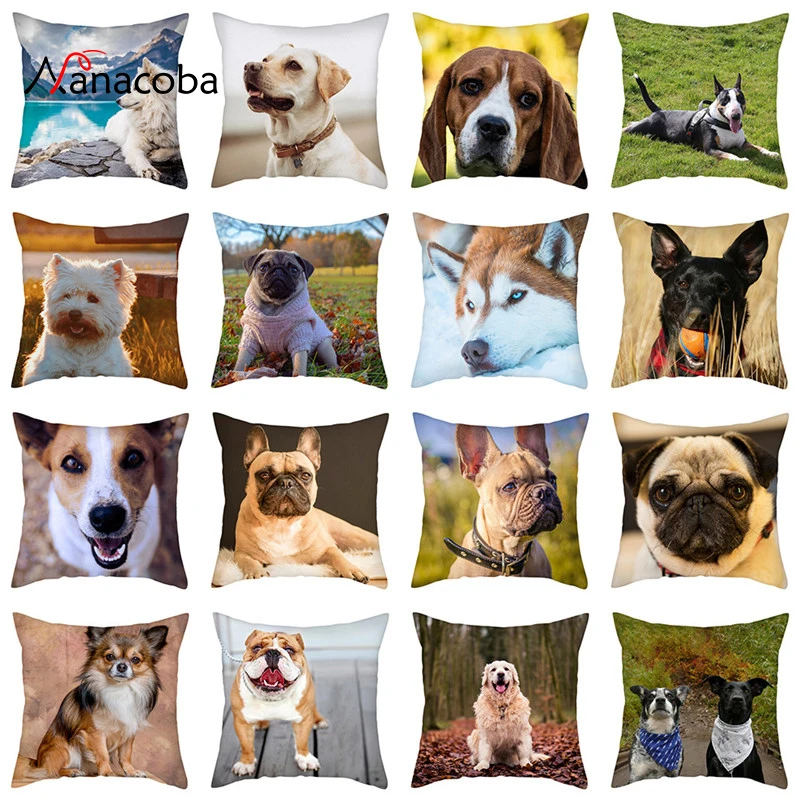 

Nanacoba Cute Dogs Printed Cushion Cover 45x45cm Customize Polyester Decorative Pillow Cases Cover Home Sofa Pillowcase 2 Sides