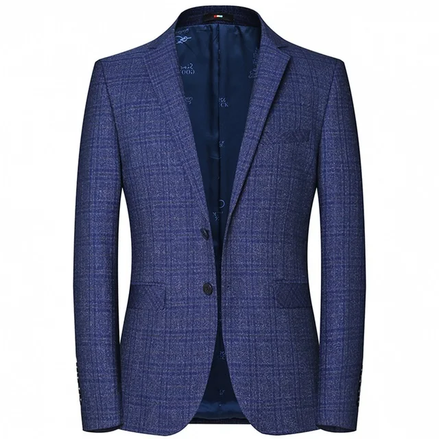 

High Quality Mens Check Design Blazers Spring Autumn Custom Made Suit Jacket Casual Business Blue Color Mens Suit Blazer Jacket