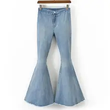 Винтажные эластичные расклешенные джинсы с высокой талией, женские ретро обтягивающие джинсы с широкими штанинами, джинсы из денима