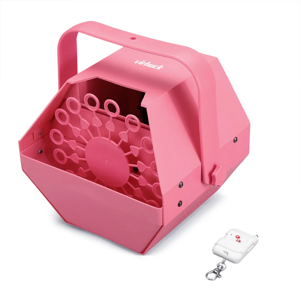 

Virhuck Pink Upgraded Bubble Machine Professional Wireless RC Automatic 2 To1 Control Bubble Maker Bubble Blower US EU Plug Pink
