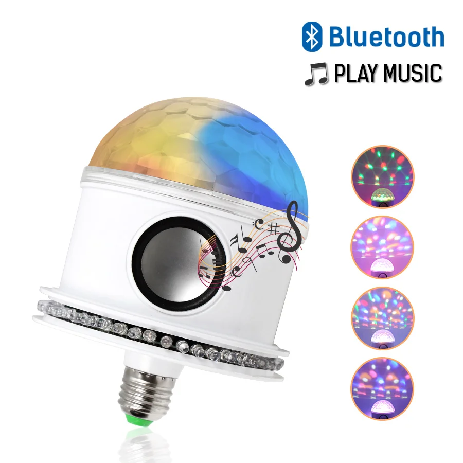 

AC110-265V LED E27 Disco Ball Light Bulbs RGB+White Magic 10W Bulb Projector Stage Light Wireless Music Speaker