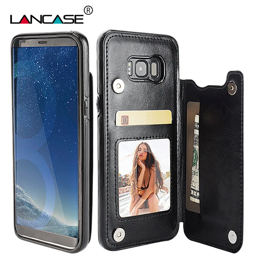 Luxury PU Leather Case For Samsung Galaxy S8 Case Card Holder Slot Flip
