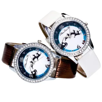 

FUNIQUE Trendy Christmas Series Leather Wrustwatches Women Deer Santa Claus Quartz Watches Casual Simple Dress Women Clock Hour