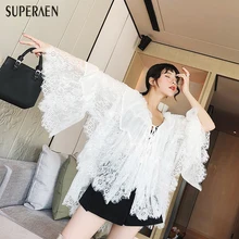 SuperAen 2018 New Women’s Spring Shirts Korean Style Loose Fashion Flare Sleeve Lace Ladies Blouse Wild Korean Style Women Tops
