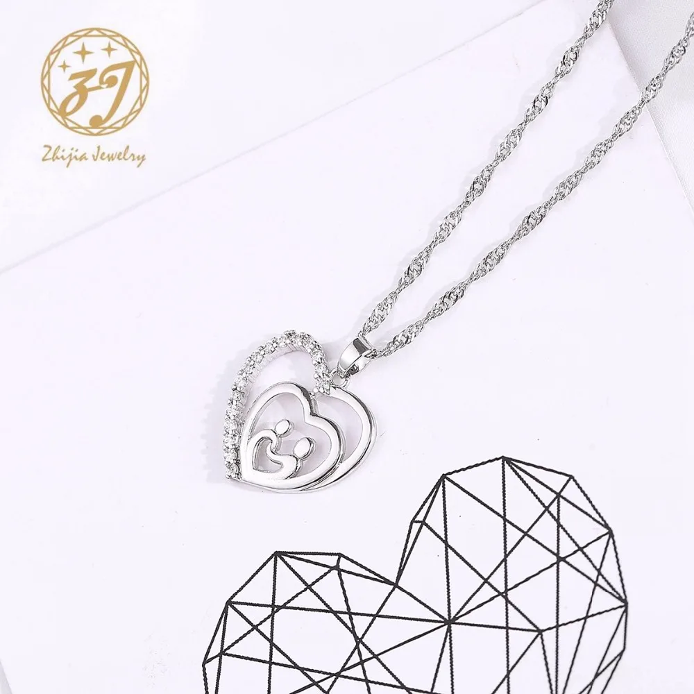 Zhijia мама любит ребенка сердце рука в руку Мода AAA Циркон Шарм ожерелье и кулон подарок на день матери для мамы