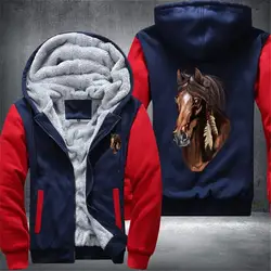 Прямая доставка США размеры для мужчин Толстовка Raweno лошадь зима печати флис толстый повседневное куртка пальто