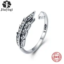 Jiayiqi, элегантные серебряные кольца с перьями, 925 пробы, никогда не выцветает, регулируемое кольцо для женщин, подарок на свадьбу, годовщину, хорошее серебряное ювелирное изделие