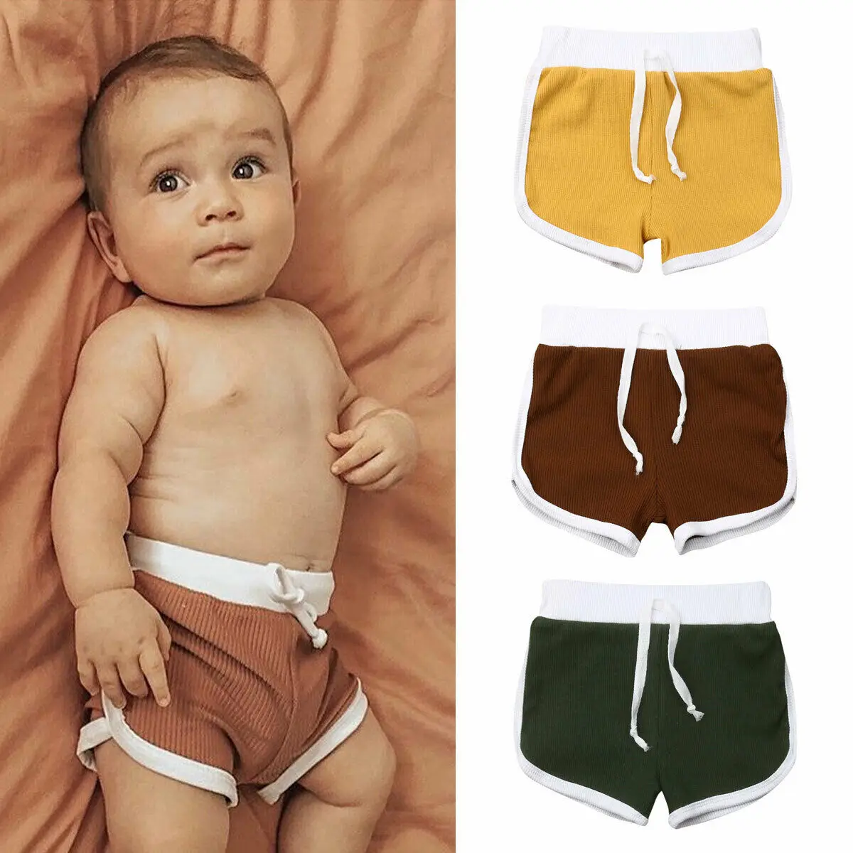 

1-4Y Infants Baby Boys Knitted Pits Casual Pure Shorts Elastic Waist Outfits Summer Beach Clothes 3 Colors