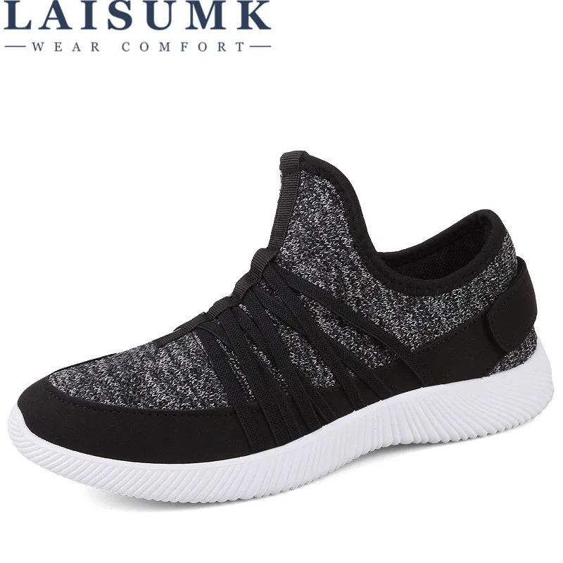 

2019 LAISUMK Men Shoes Summer Fashion Breathable Men Casual Shoes Lace Up High Quality Flat Mesh Shoes