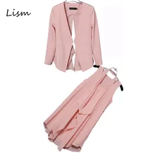 LISM, летний комплект из двух предметов, мини-платье без рукавов А-силуэта+ v-образный вырез, Блейзер, пиджак, Модный женский розовый костюм для работы