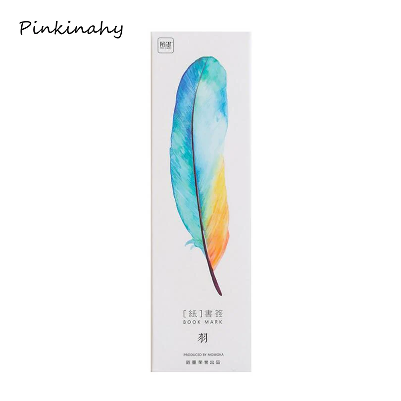 

30Pcs/Box Colorful Feather Blue whale Bookmark Paper Cartoon Animals Bookmark Student Gift Stationery Film Bookmark