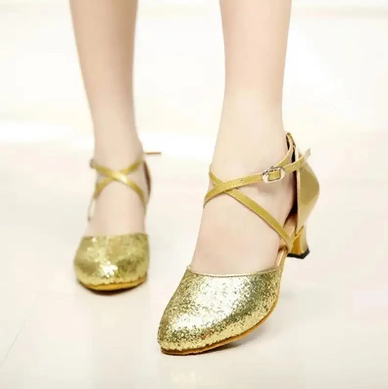Koovan/Обувь для танцев новая модная обувь для танцев женская обувь Туфли-лодочки на высоком каблуке, с украшением, Серебряные; золотые натуральная кожа Резиновый Каблук 3,5 5,5 6,5 см