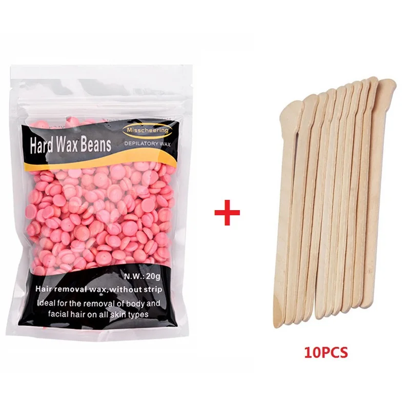 Pro 20g розовый безболезненный воск Bean воск для депиляции бикини мужской женский эпилятор для удаления волос и 10 шт одноразовые деревянные TSLM2