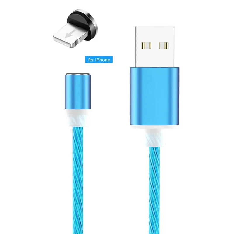 Светодиодный светящийся Магнитный usb-кабель для зарядки iPhone, huawei, samsung, кабель типа C и зарядное устройство Micro usb для телефона, светильник - Цвет: Blue with 8 Pin