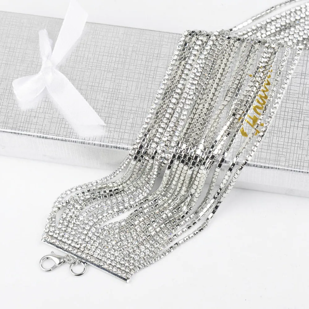 2017 Crystal Multi Layer Diamante Rhinestone Choker Drop Necklace ag11