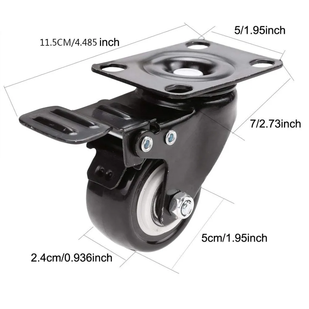 2-Swivel-Caster-wheels-Heavy-Duty-360-Degree-Rotation-Brake-Bearing-600-lbs-Capacity-PU-Rubber