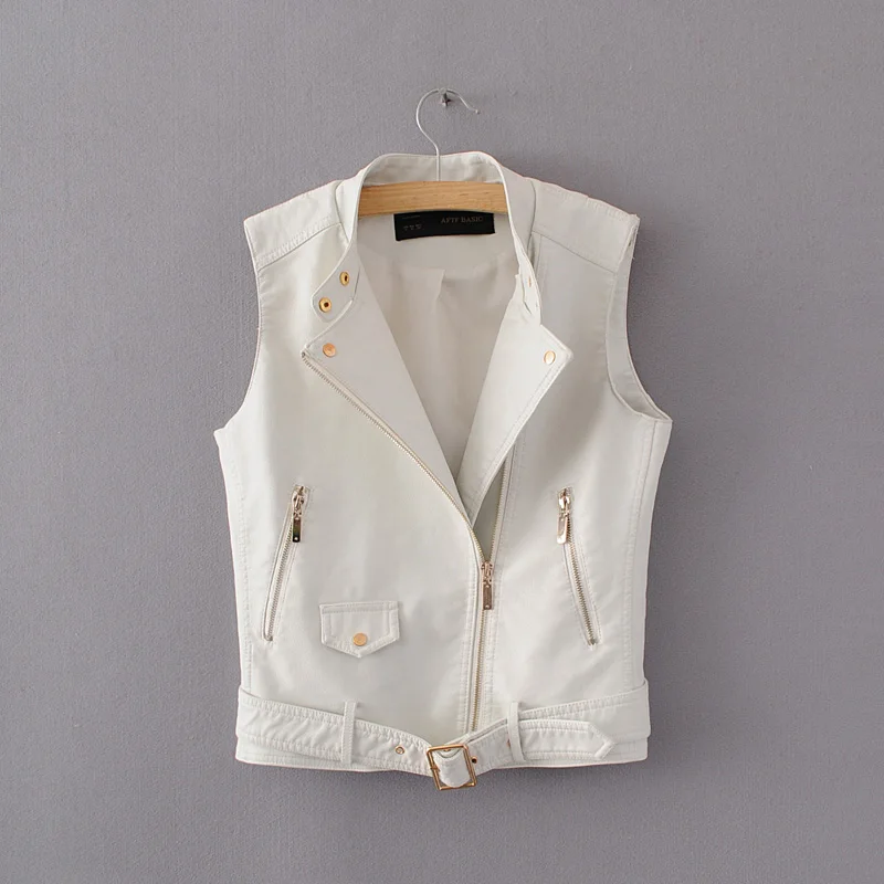 Women sleeveless jacket ladies leather vest new 2016 black waistcoat