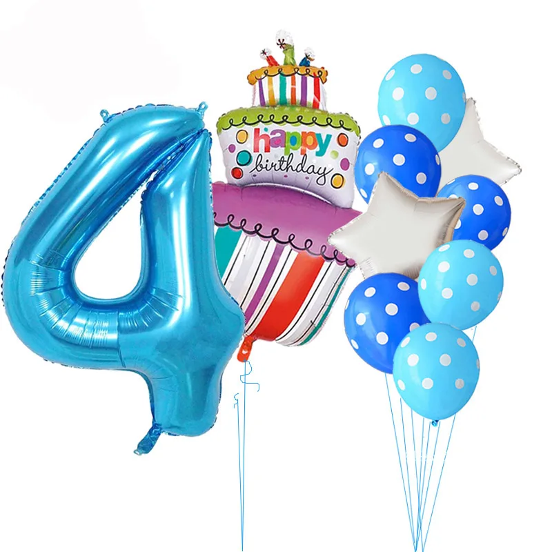 Blue 4 Для маленьких мальчиков и девочек 1st вечерние Декор 40 дюймов розовый и голубой номер От 1 до 5 лет воздушные шары в виде торта ко дню рождения 12 дюймов Dot латексные гелиевые шары - Цвет: Blue 4