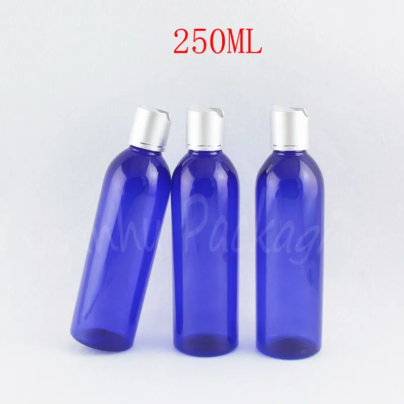 

250ML Blue Round Shoulder Plastic Bottle , 250CC Empty Cosmetic Container , Lotion / Shower Gel Sub-bottling ( 25 PC/Lot )