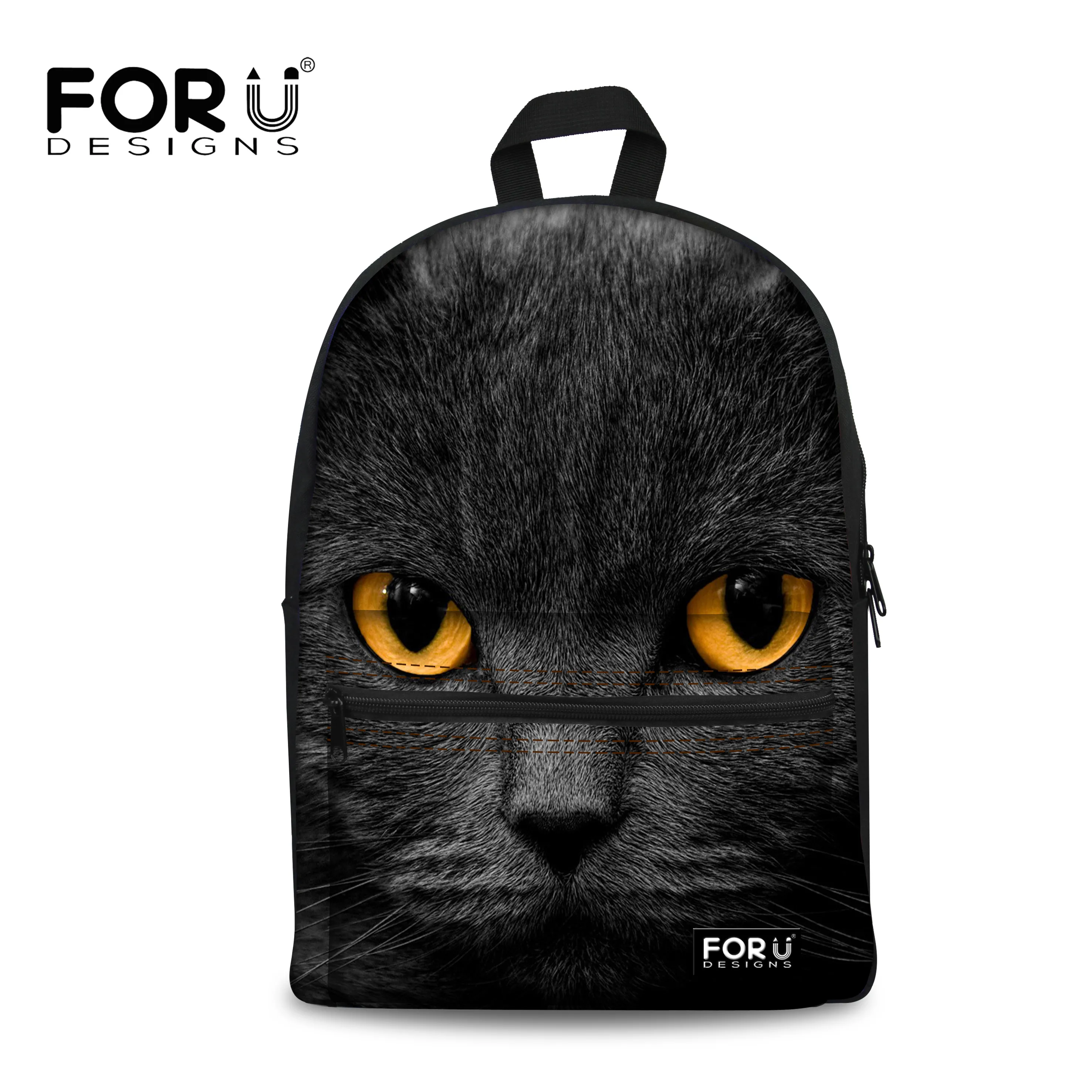 FORUDESIGNS Casual Women Gray Cat Print Canvas Backpacks Teenage Girls