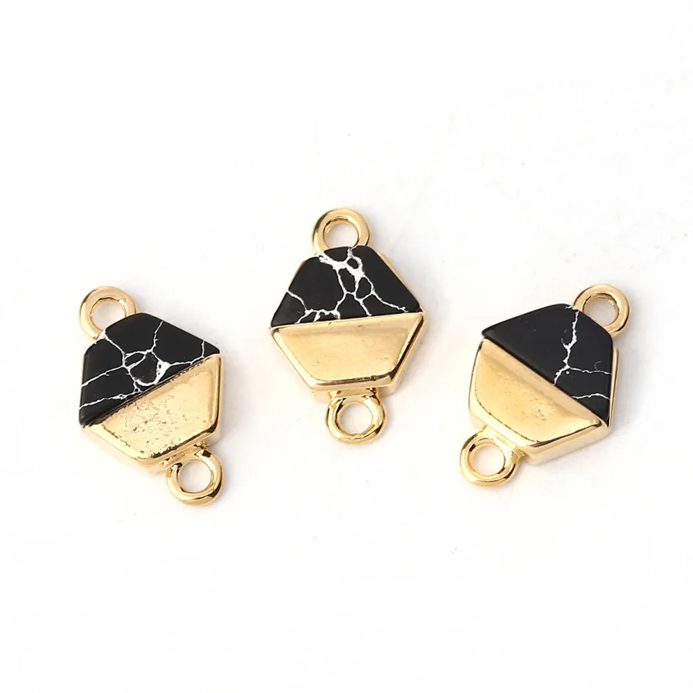 

DoreenBeads Copper & Resin Connectors Hexagon Gold Color Marble Effect Jewelry Accessrioes 12mm( 4/8") x 8mm( 3/8"), 2 PCs