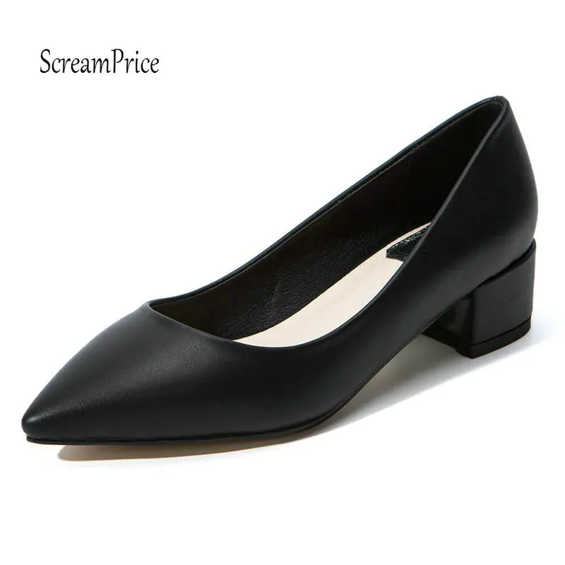 

Fashion Pointed Toe Thick High Heels Women Pumps Office Slip On Lazy Shoes Spring Fall Black White
