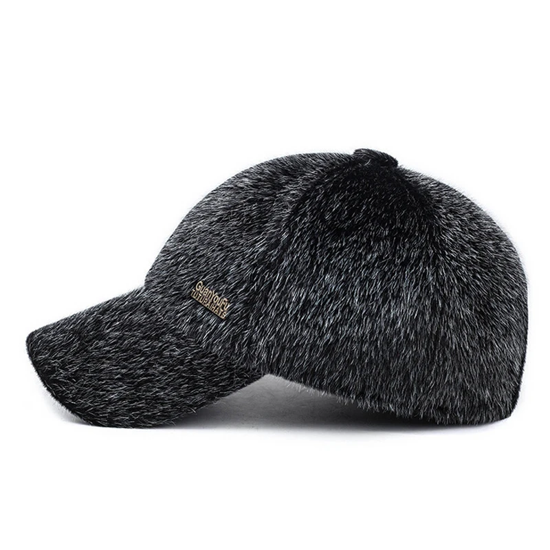 New Winter Warm Faux Mink Fur Baseball Cap Men Outdoor Sports Thicken Dad caps Hats for Father Visors with Ears Flaps Brand