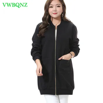 

Extra Large Women's Windbreaker Spring Loose Add Cotton Sweater Women Pure color Round neck Long sleeve Knitted Trench Coat A22
