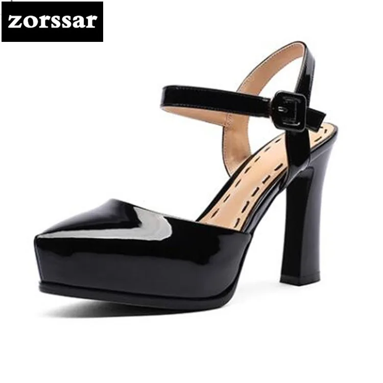 

{Zorssar} 2018 New Patent leather Ankle Strap heels Women Sandals Summer Shoes Women Pointed toe High Heels Wedding Sandalias