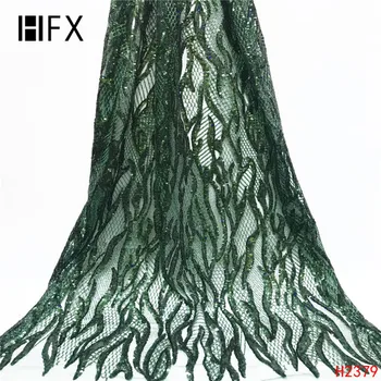 

HFX High Quailty Tulle with Sequins Fabric 2019 Green Nigeria Embroidery African Bridal Net Lace Fabric for Party X2379
