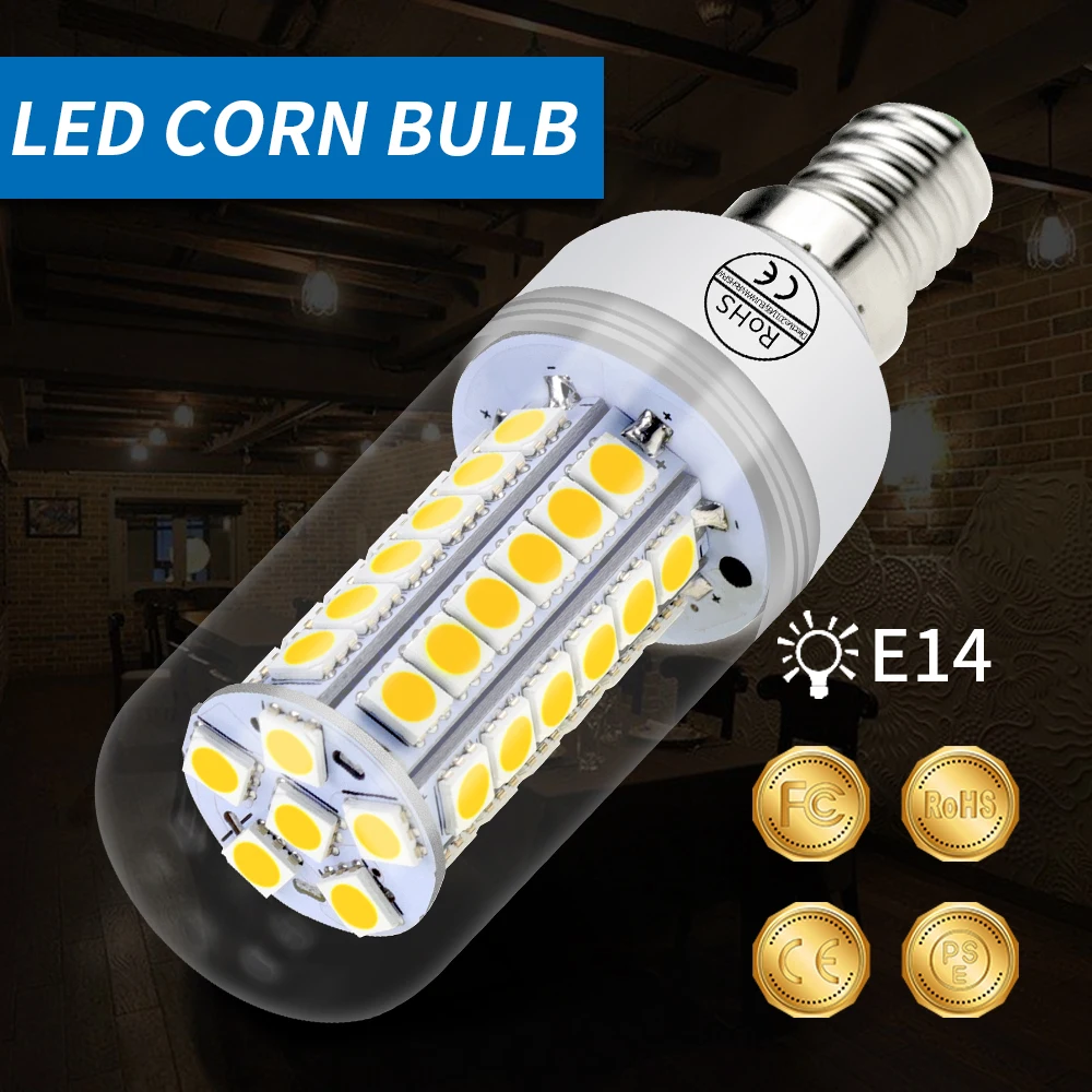 

E14 LED Bulb Corn Lamp E27 LED light 220V Ampoule Led Lampada 5050 SMD 24 30 36 48leds Candle Light Bulb Chandelier For Ceiling