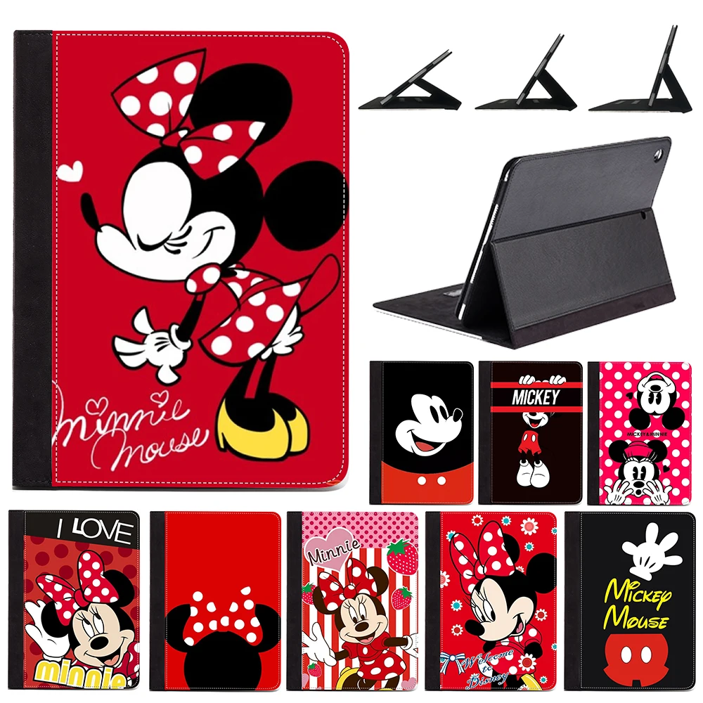 

Red Cartoon Mickey Mouse Minnie Cute Fashion New PU Leather Case Stand Cover For iPad Air 1 2 9.7" 5th 2017 6th 2018 Generation