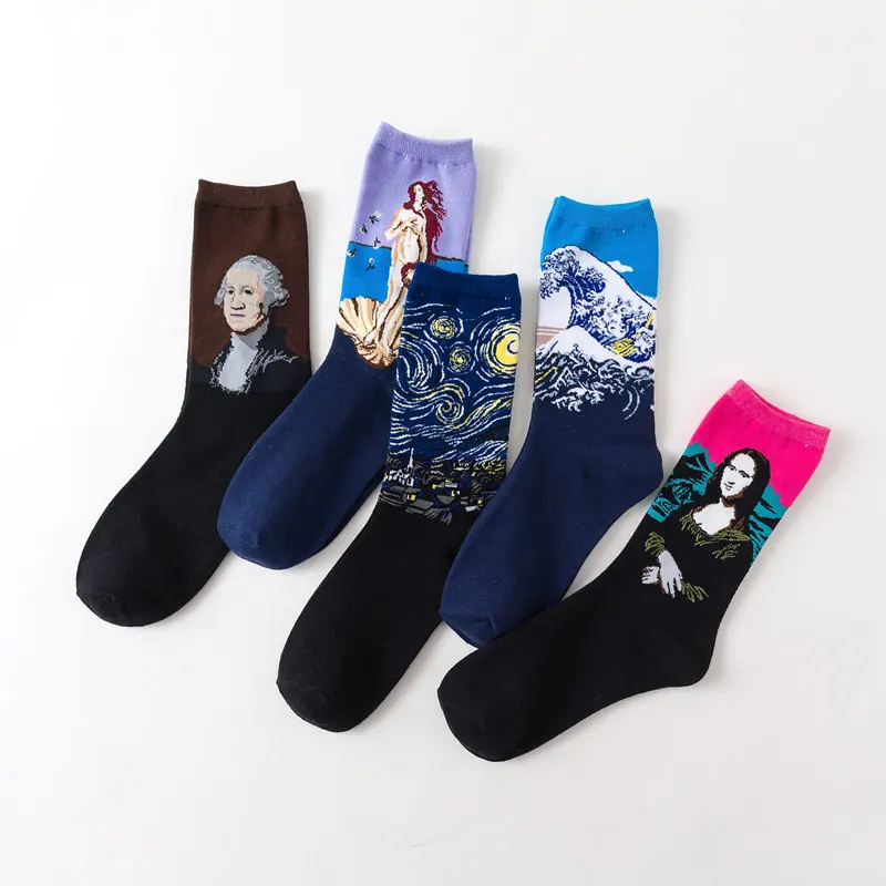 

New Starry Night Autumn Winter Retro Women Personality Art Van Gogh Mural World Famous Painting Male Socks Oil Funny Happy Socks