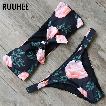 

RUUHEE Floral Bikini Swimwear Women Swimsuit 2018 Brazilian Bikini Set Bathing Suit Strapless Beachwear Padded Swimsuit Swimwear