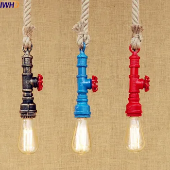 IWHD Rustic Water Pipe Rope Lamp LED Pendant Light Dinning Room Style Loft Vintage Industrial Lighting Lamparas Colgantes iwhd loft style vintage pendant lights fixtures dinning room bar edison rope lamp industrial light hanglamp lamparas colgantes